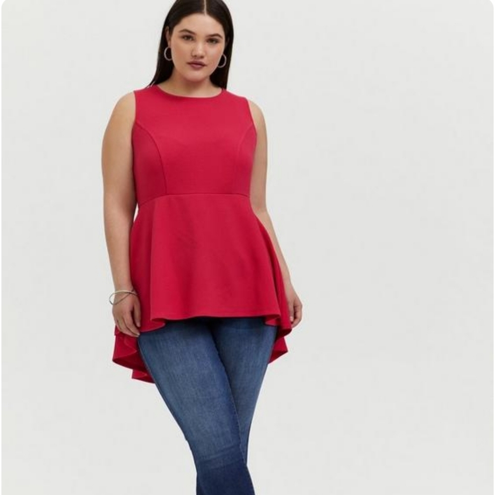 Torrid NWT Fuchsia Pink Textured Ponte Hi-Lo Peplum Top 3